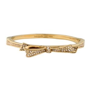 Kate Spade Gold Tone “Love Notes” Pave Crystal Bow Hinged Bangle Bracelet